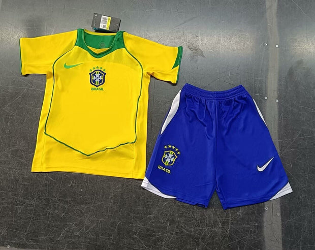 Brazil Home 2004 Kids Retro Kit (Includes Shorts)