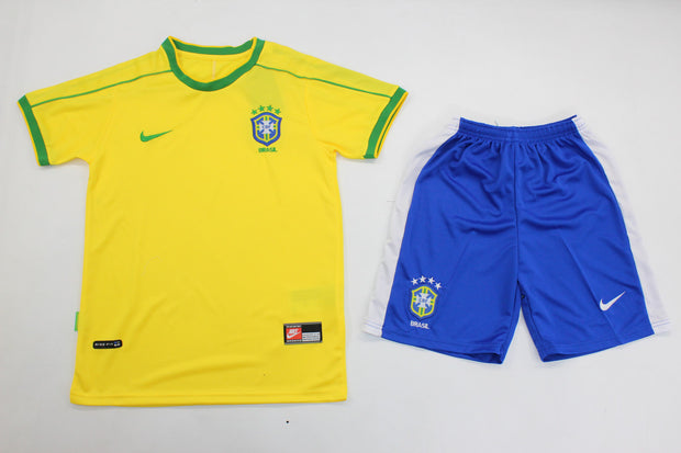 Brazil Home 1998 Kids Retro Kit (Includes Shorts)