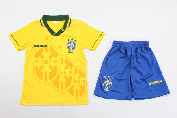 Brazil Home 1994 Kids Retro Kit (Includes Shorts)
